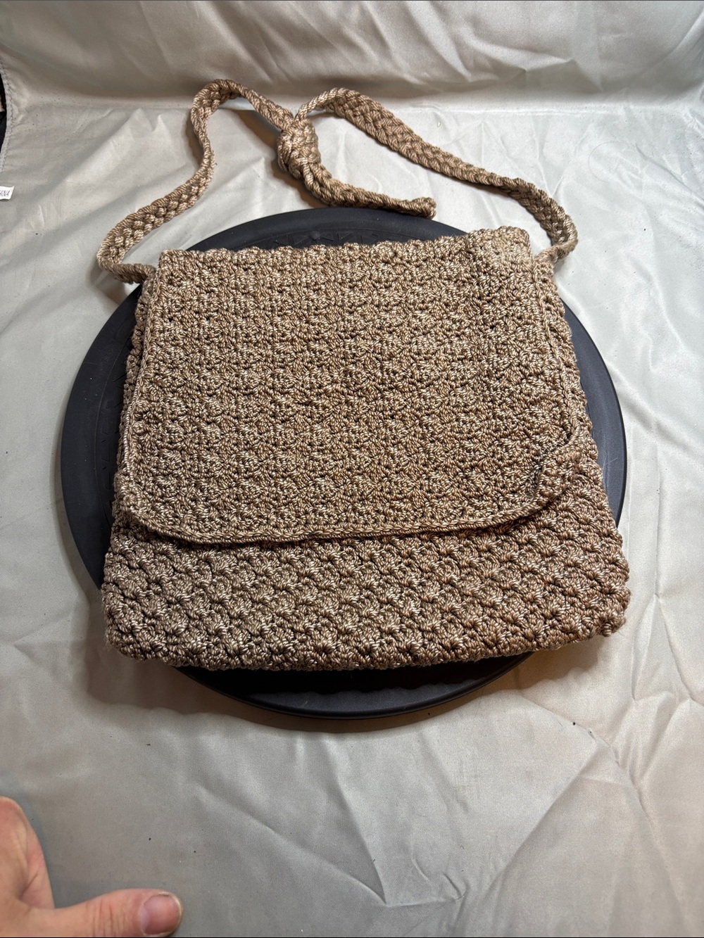 The Sak Handwoven Tan Crochet Crossbody Bag